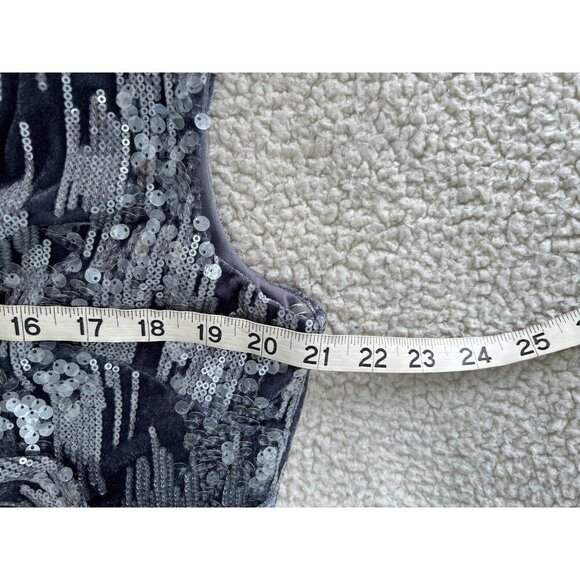 JS Collections June Sequin Velvet Faux Wrap Cocktail Dress in Gray/Silver Sz 16 - Picture 13 of 16